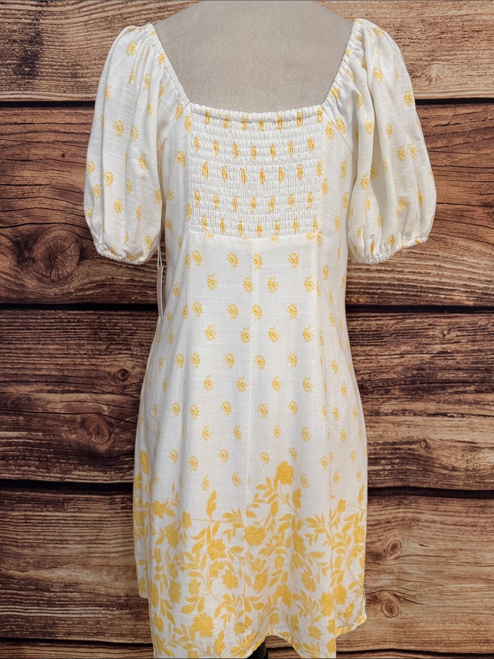 LC Lauren Conrad White Midi Dress with Yellow Floral Print and Puff Sleeves - Picture 5 of 9